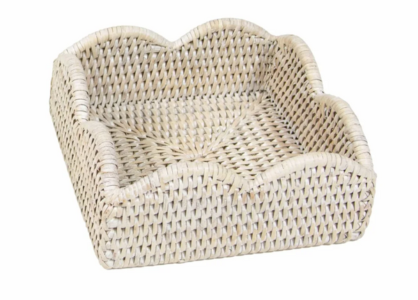 Rattan Scalloped Luncheon Napkin Holder | Cream