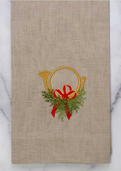 Holiday Horn With Bow Linen Towel | Flax