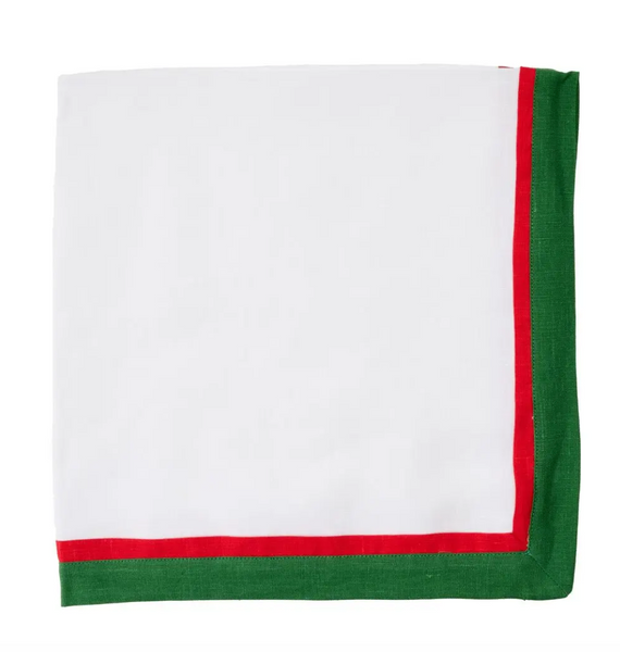 Tailored Border Napkin | White Red & Green