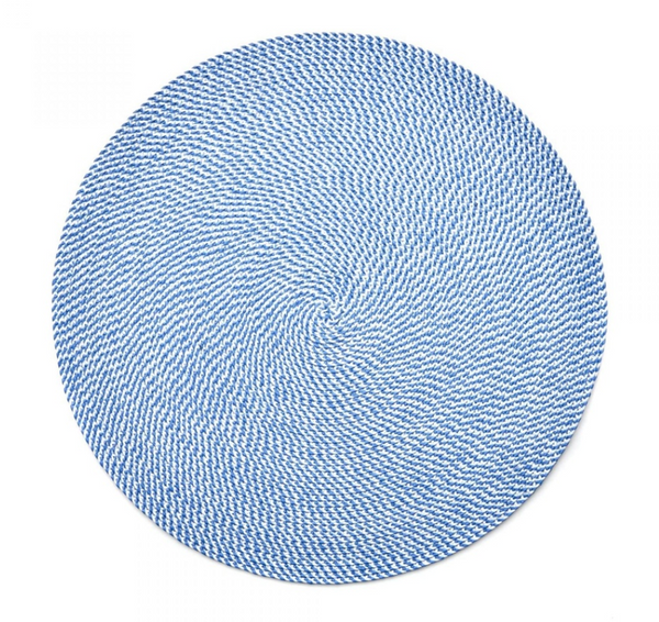 15" Round Basketweave Placemat | Colony Blue/White