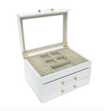 Kendall 3 Clear Lid Jewelry Box | White