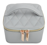 Leah Quilted Travel Jewelry Case | Light Grey