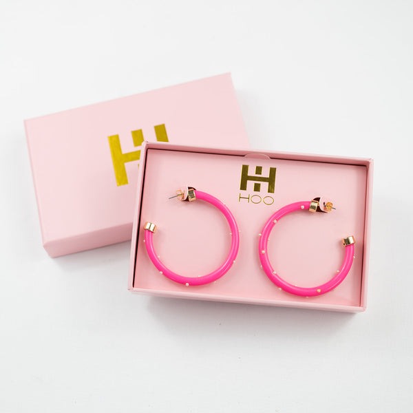 Hoops With Pearls - Hot Pink