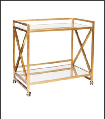 X Bar Cart Mirror Shelves Gold