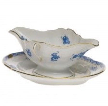 Chinese Bouquet Gravy Boat W/Fixed Stand | Blue