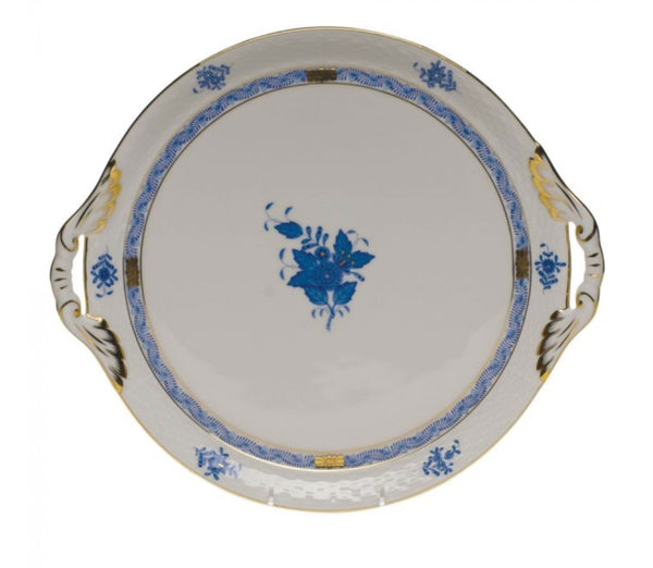 Chinese Bouquet Round Tray With Handles | Blue