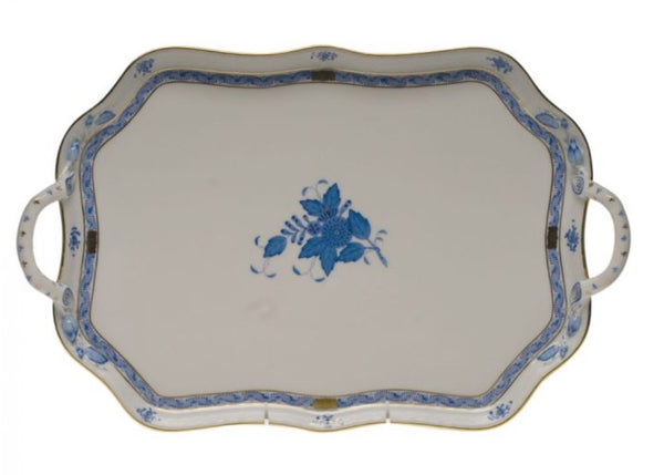 Chinese Bouquet Rectangular Tray Branch Handle | Blue