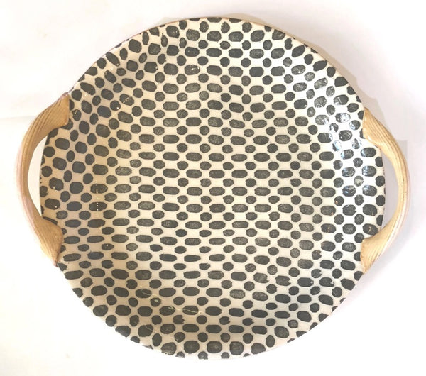 9" Veg Bowl With Handles | Dot Charcoal