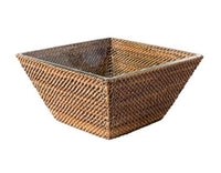 Rattan Square Bowl With Glass Insert