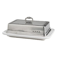 Ceramic Double Covered Butter Dish With Pewter Lid