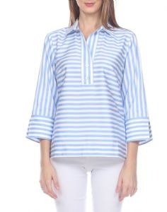 Aileen 3/4 Sleeve Blue/White Mixed Pattern Top