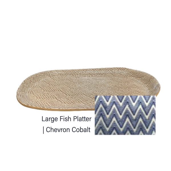 Large Fish Platter | Chevron Cobalt